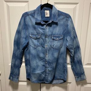 H&M Cotton Western Pearl Snap Button Front Denim Jean Shirt Men's Size Small